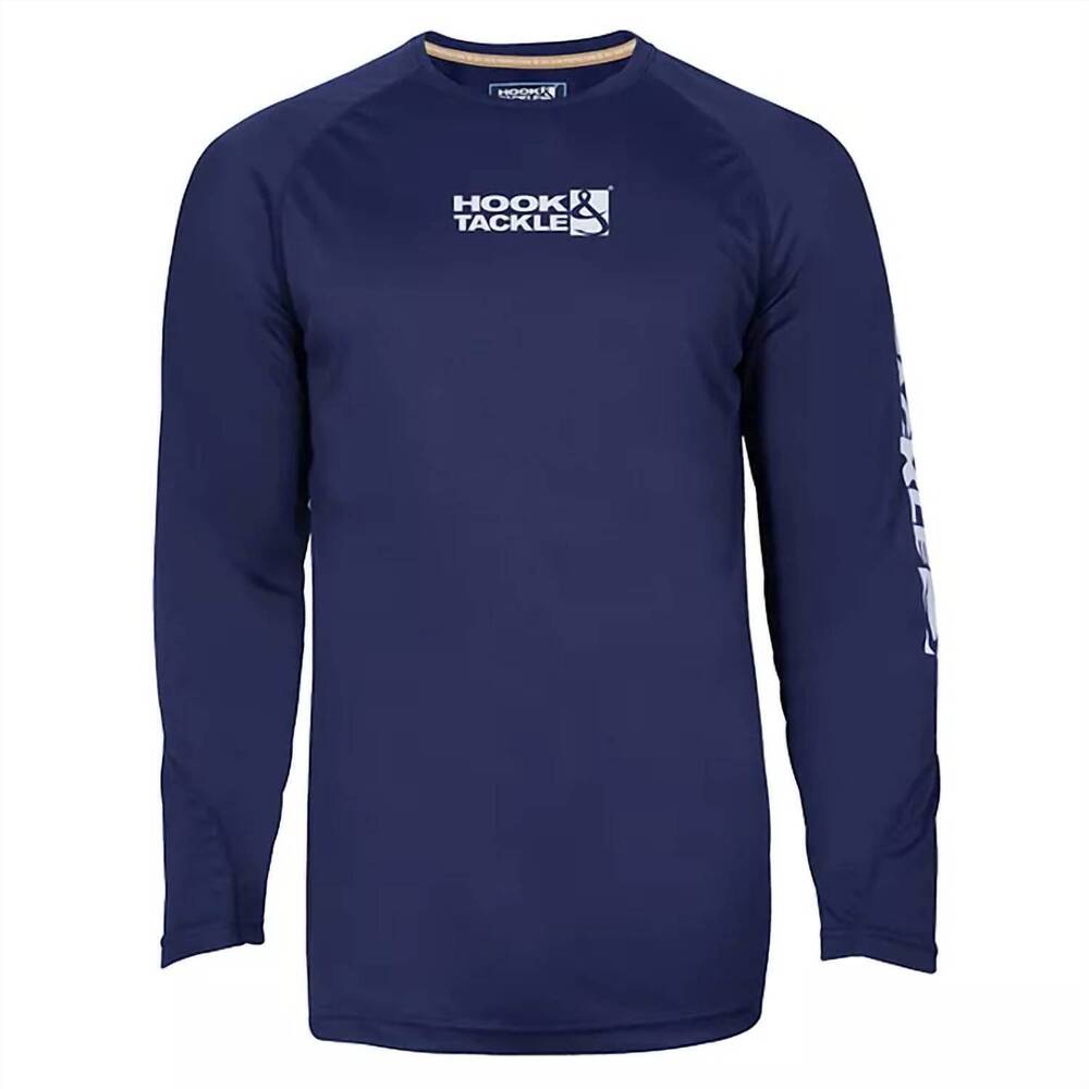NEW HOOK & TACKLE men's fins & stripes performance shirt in navy